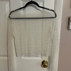 Sheer pearl and rhinestone crop top. Size M